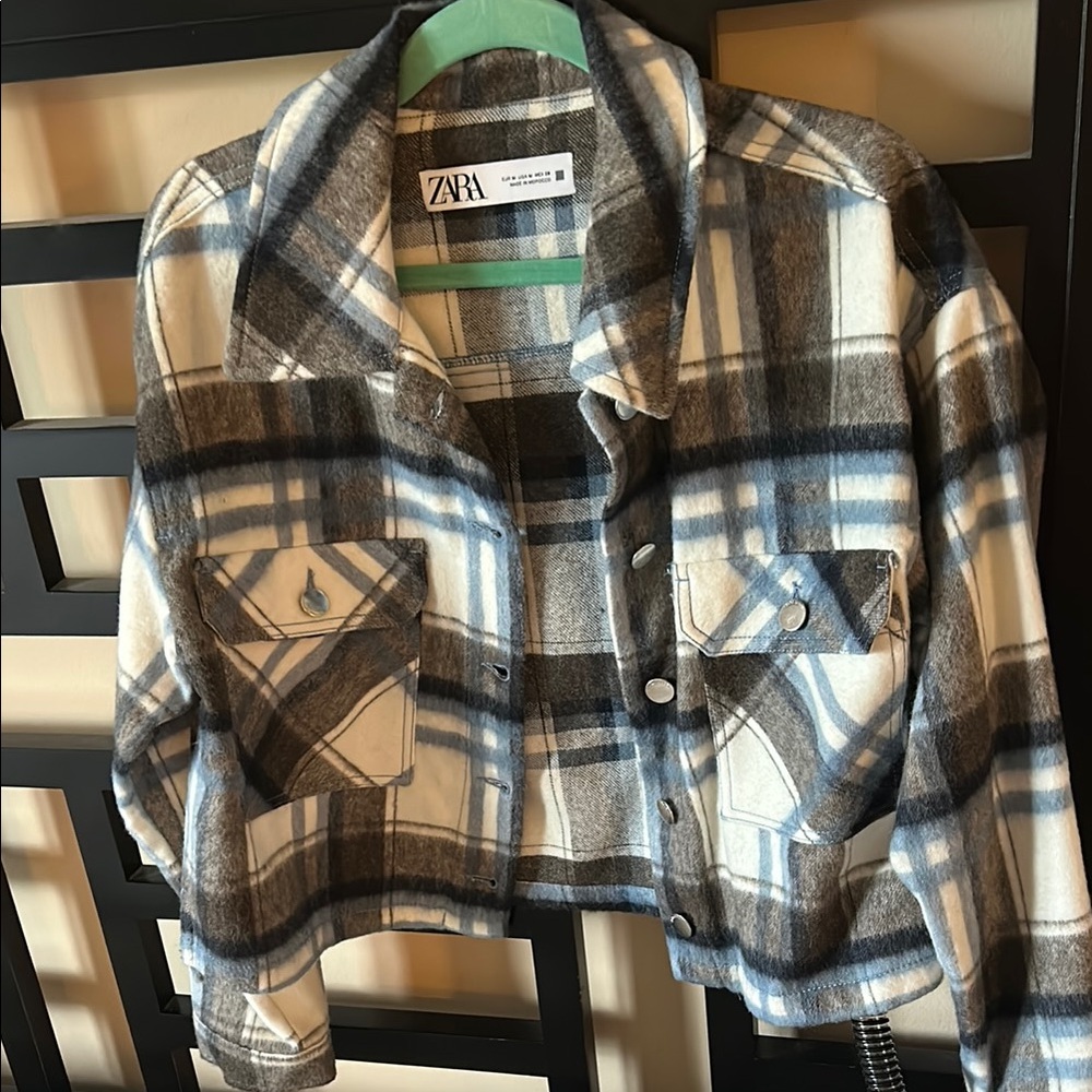Zara Plaid Button-Up Jacket